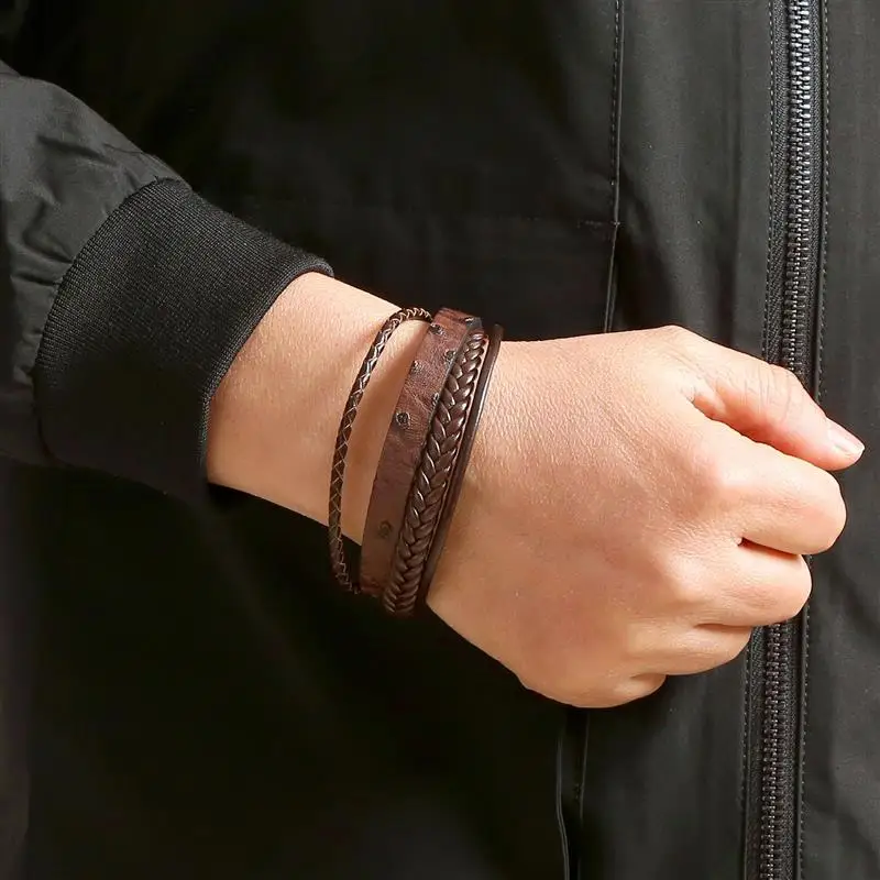 MILAKOO bracciale in pelle uomo con croce teschio punk bracciali in similpelle uomo rock bracciali gotici