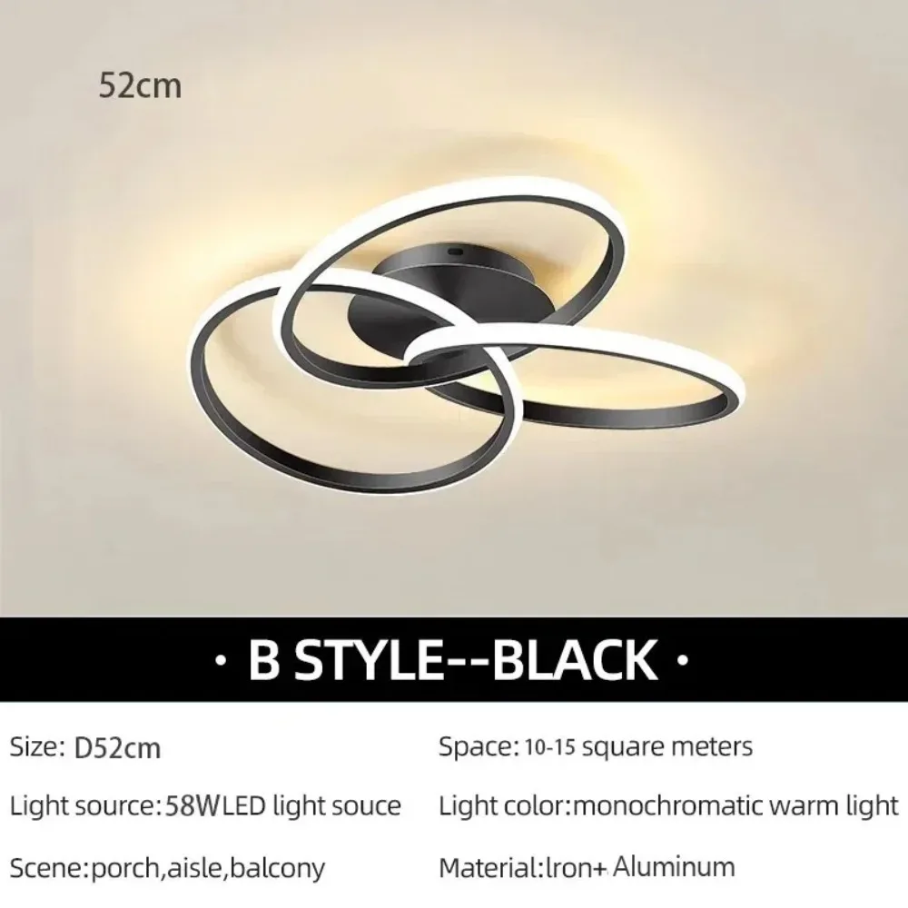 JOYINLED Modern LED Ceiling Light Acrylic Trefoil Dimmable Black Indoor Lamp for Living Room Bedroom Dining Room Luminaire