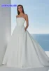 Customized Wedding Dress A-Line Satin Elegant Boat Neck Neckline Straopless Chapel Train With For Party Plus Sizes Bride Gown 1