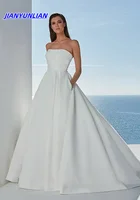 Customized Wedding Dress A-Line Satin Elegant Boat Neck Neckline Straopless Chapel Train With For Party Plus Sizes Bride Gown 1