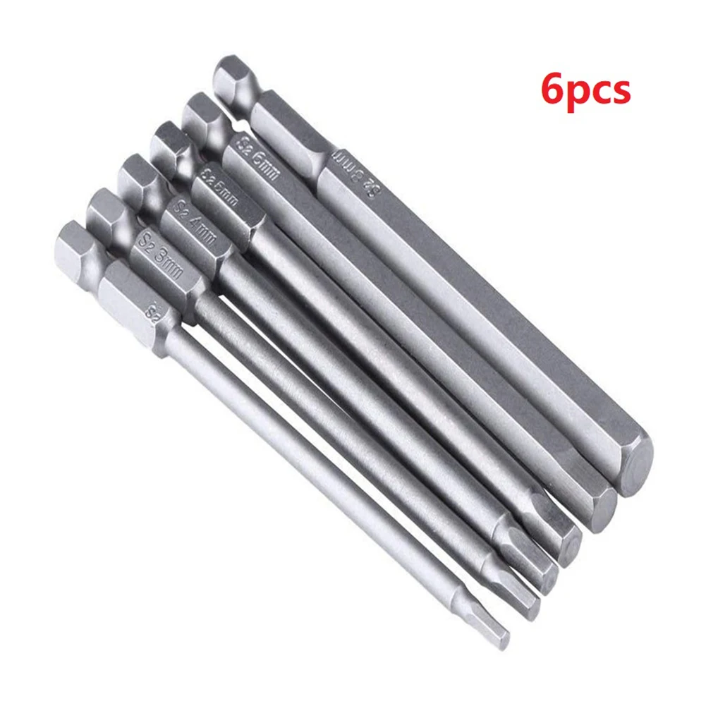 

6pcs Hex Head Allen Wrench Drill Bits Set 100mm Long Metric Allen Screwdriver Bits Magnetic Tip Hex Key Screwdriver Socket Bit