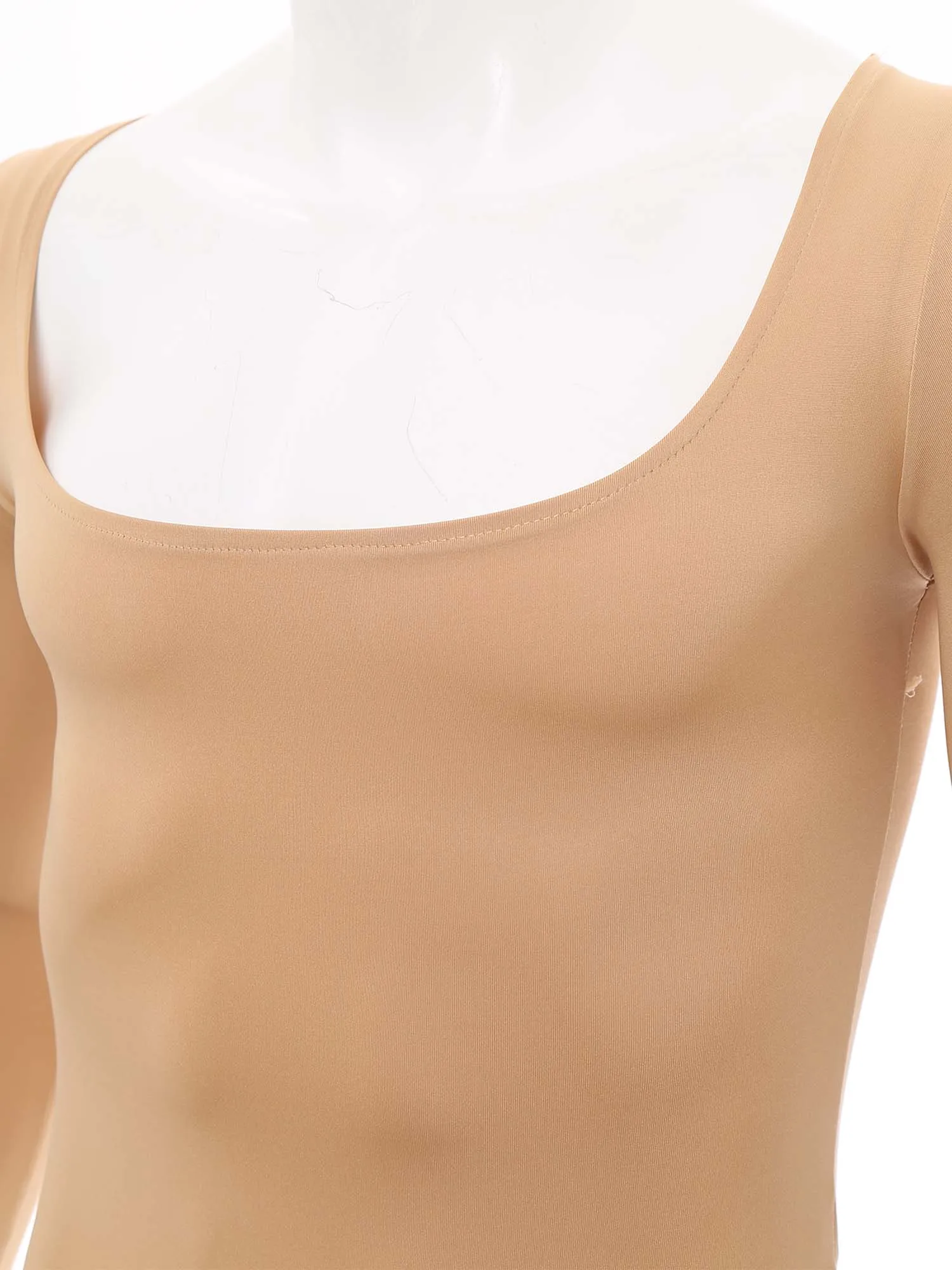 Mens Long Sleeve Sleep Pajamas Gymnastics Dance Wear Square Neck Press Button Slim Leotard Undershirt Romper Bodysuit Sleepwear