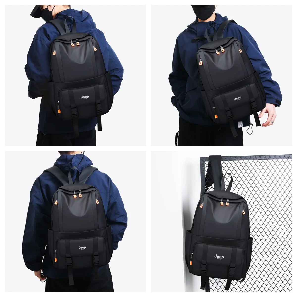 JEEP BULUO Travel outdoors Cycling Business office Brand 4 in 1 Men Backpacks Fashion High Quality Black 15.6 inches Laptop Bag