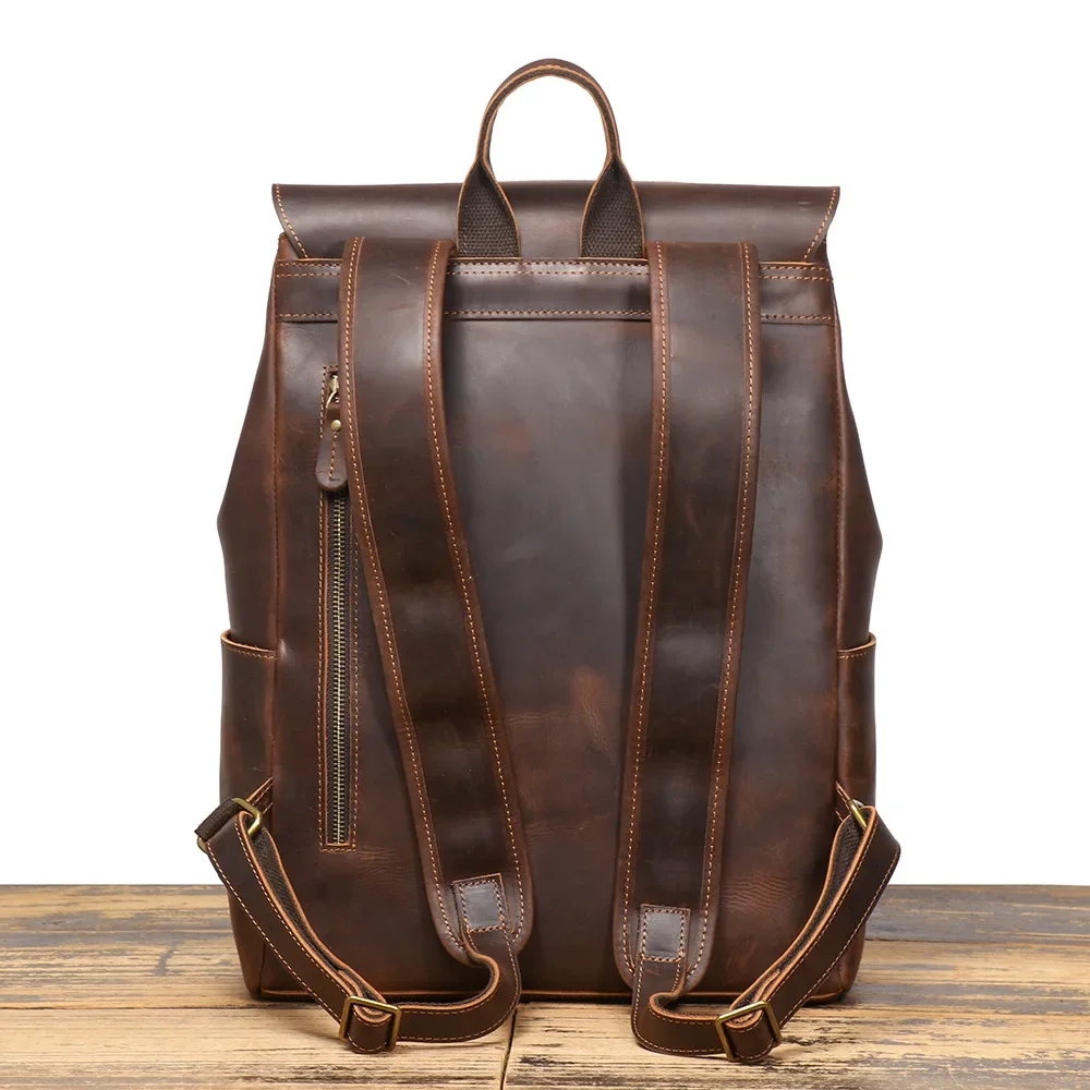 Vintage Full-Grain Leather Backpack Anti-Theft Laptop Bag for Work & Adventure