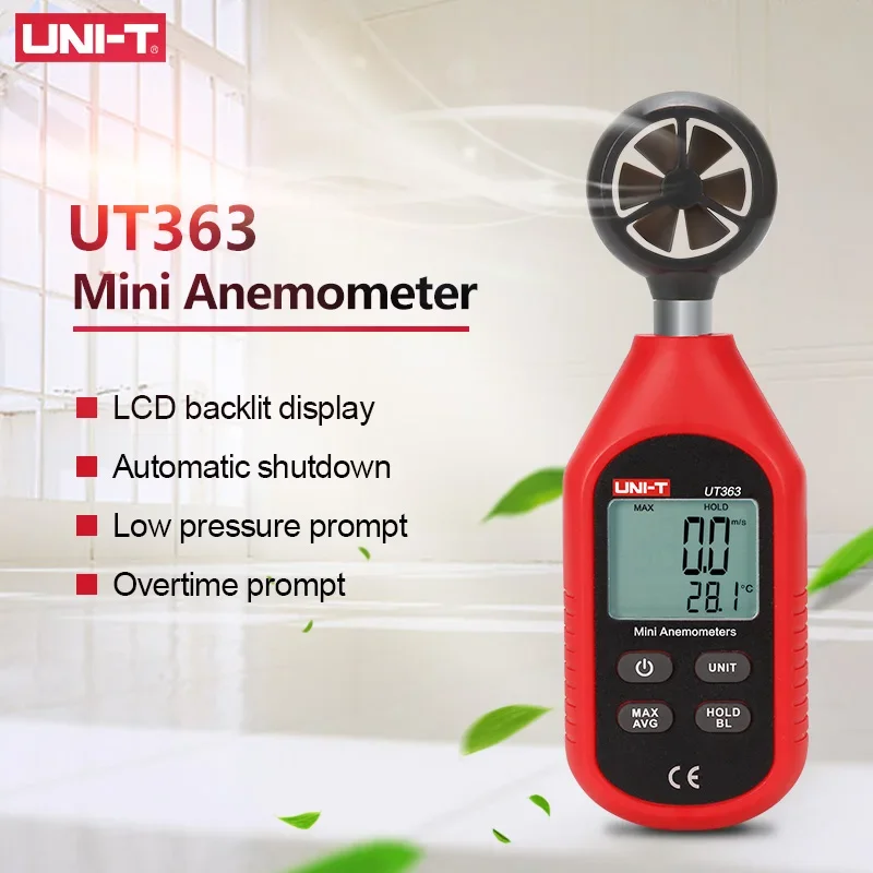 UNI-T 휴대용 디지털 풍속계, UT363BT 풍속 측정 온도 테스터, LCD 디스플레이, 공기 흐름 풍속 계량기