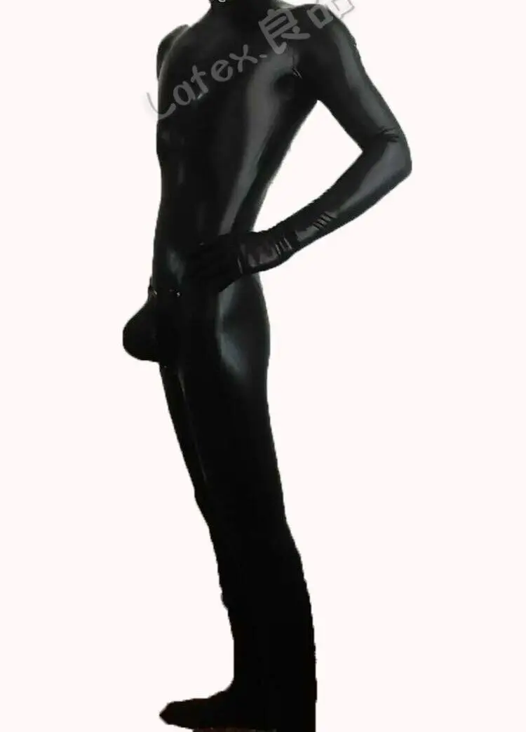 

Latex catsuit with gloves socks Ring crotch hole with codpiece no zip neck entry