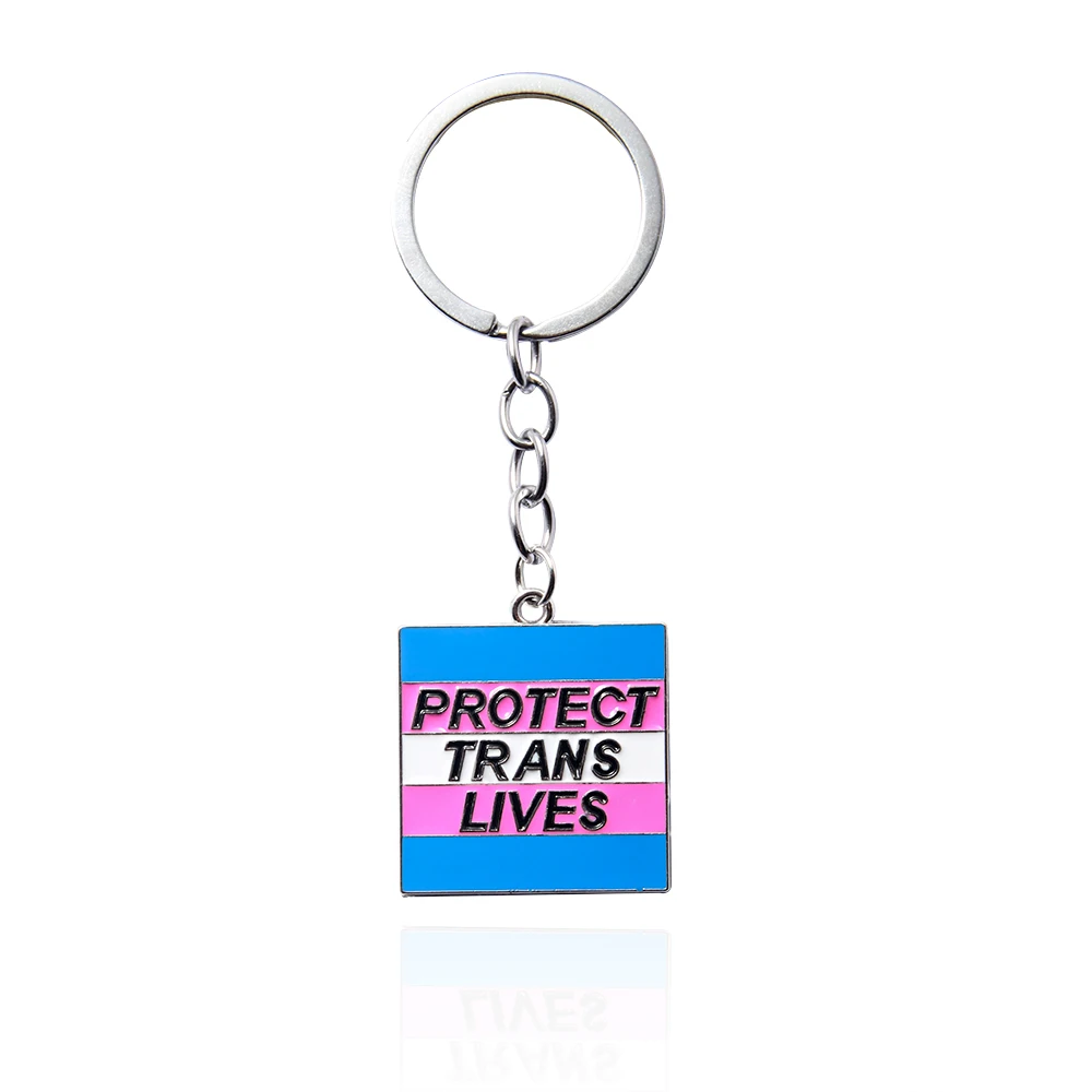 Creative Protect Trans Lives Portachiavi Fashion Blue Pink Metal Square Ciondolo Portachiavi Per Donna Uomo Gioielli
