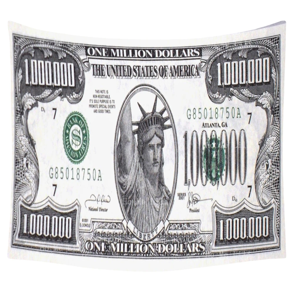 

One Million Face Value Liberty Goddess Like Us Dollar Banknotes Wealth Wall Hanging Tapestry By Ho Me Lili For Livingroom Decor