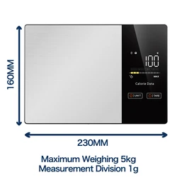 Smart Digital Kitchen Scale with Calorie Calculator and Nutrition Tracker, Stainless Steel Design, 5kg Capacity - 5Kg (Stainless Steel)