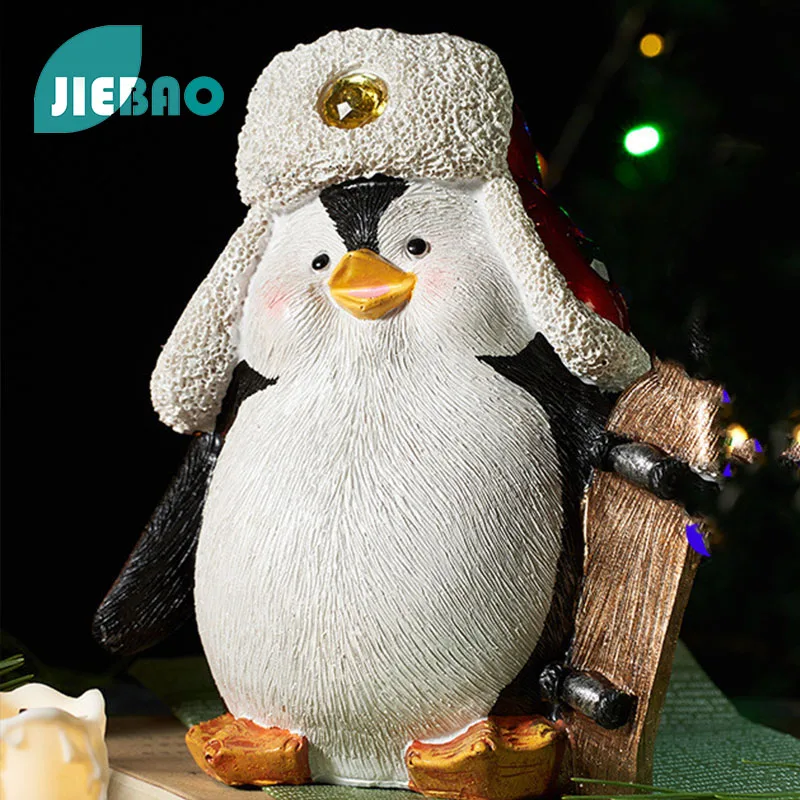 

Статуя из смолы, Рождественские огни, пингвин, скандинавские абстрактные украшения для статуэток для детской комнаты, домашний декор