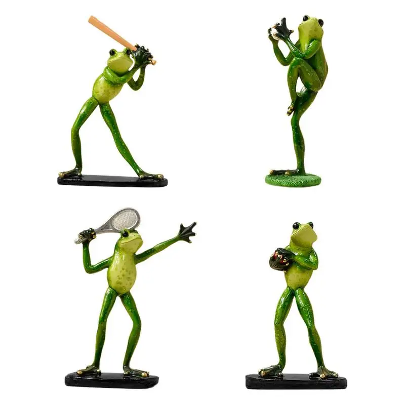 Sport Frog Statues Home Decor Ornaments Animals Figurines Playing Baseball Tennis Rugby Funny Frogs Resin Sculptures