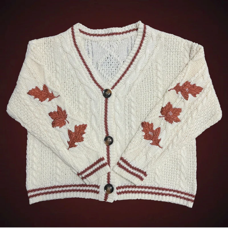Autumn Leaves Cardigan Women Fall Winter Red Embroidered Knitted Sweater Female Maple Leaf Oversized Cardigan Y2k Folklore Girl 4