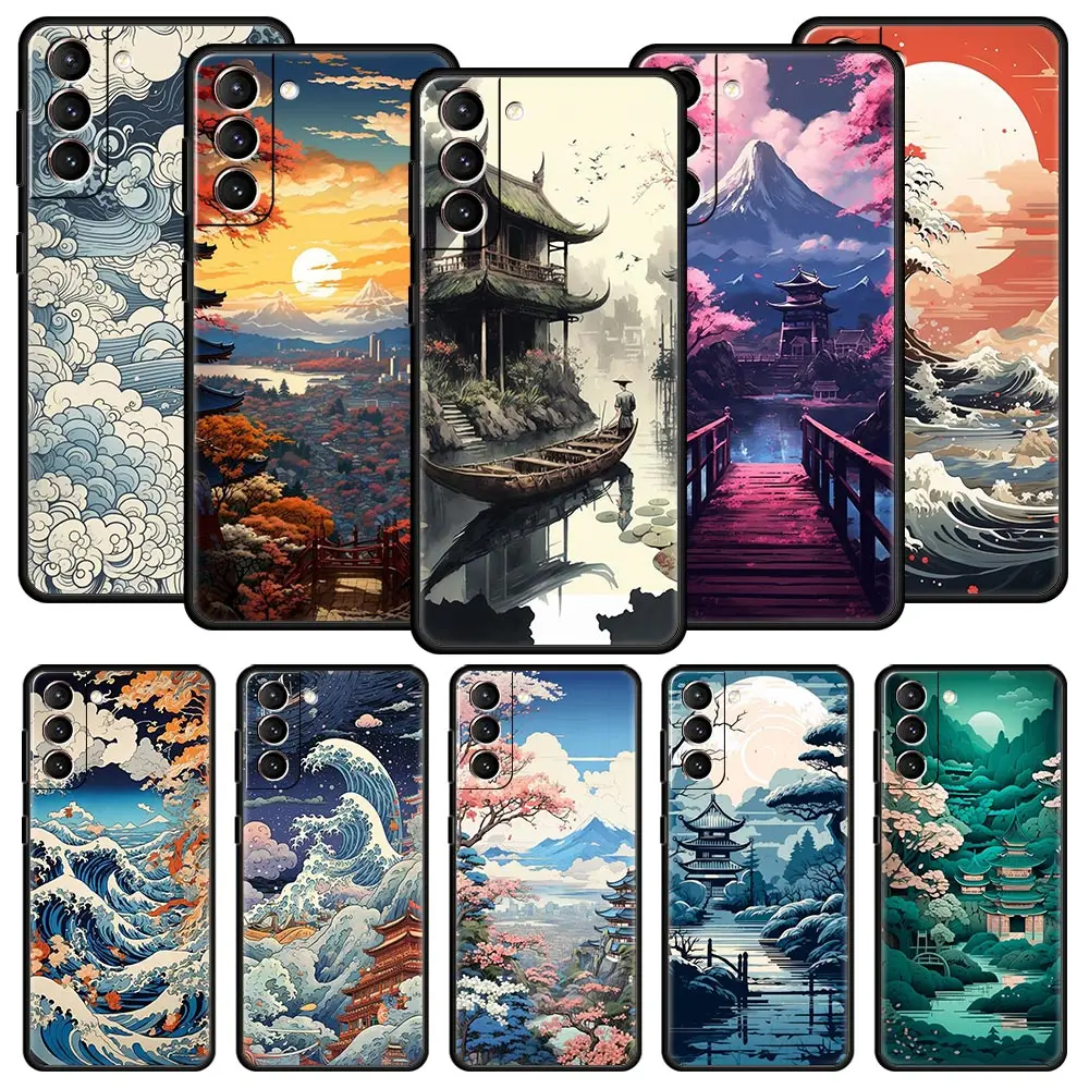 Japanese Landscape Soft Black Phone Case
