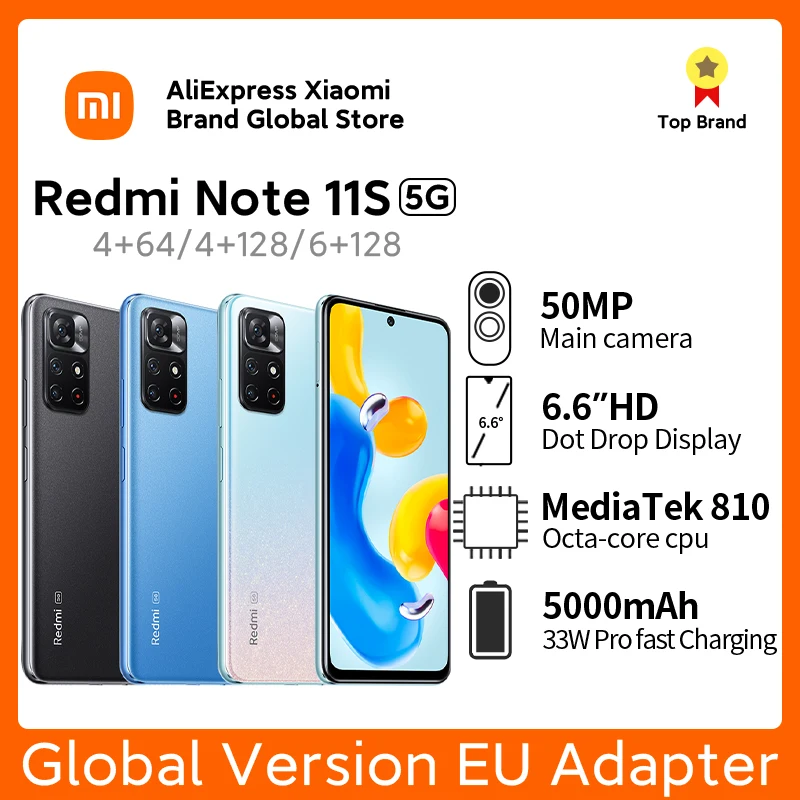 Xiaomi-Smartphone Redmi Note 11S 5G, versión Global, Dimensity 810, NFC,  33W Pro, carga rápida, Triple Cámara ia de 50MP