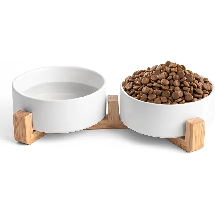 Elevated Ceramic Dog Cat Bowl Set with Stand