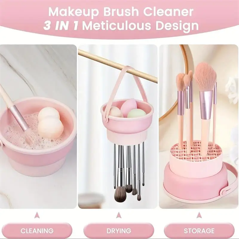 Silicone Makeup Brush Cleaner Mat with Drying Holder