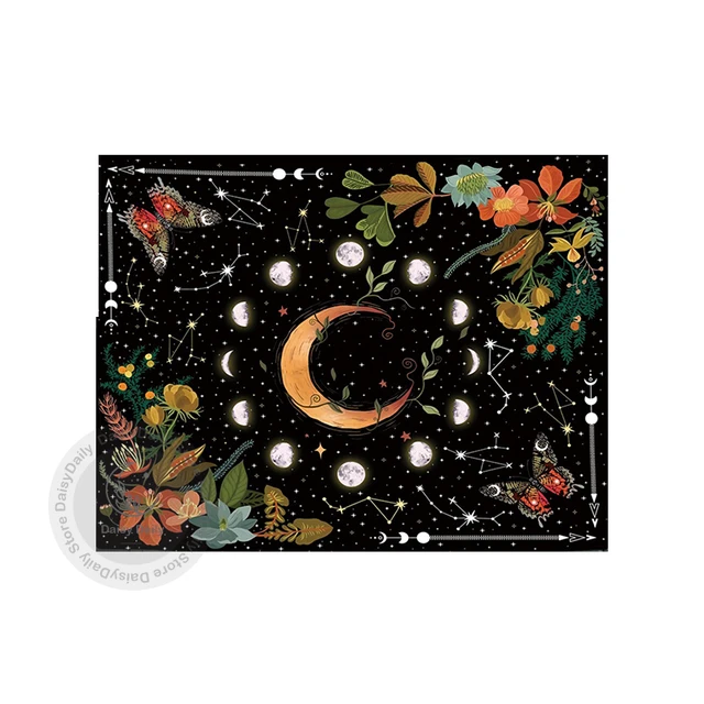 Virágos Kárpit Holdfázisú Botanikus Égi Csillagok Pillangó Éjszakai Kárpitok Fal Lógó Nappali Hálószoba Csillagszőnyeg - Image 5