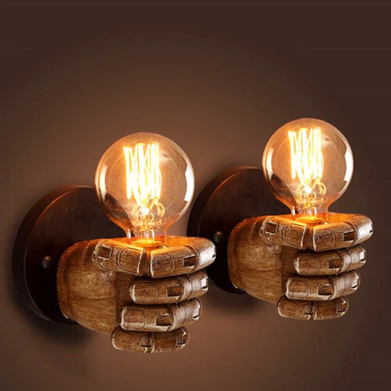 

Creative Vintage E27 LED Resin Fist Wall Lamp Retro Corridor Bedside Bedroom Edison G80 ST64 Incandescent Bulb Indoor Wall Light