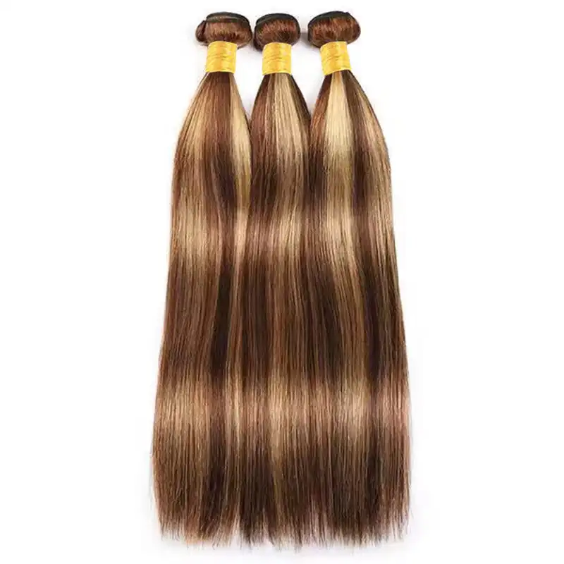 3/4PC Highlight Straight Human Hair Bundles Double Weft Hair Extensions P427 Piano Color 65g/PC Raw Indian 12A Grade