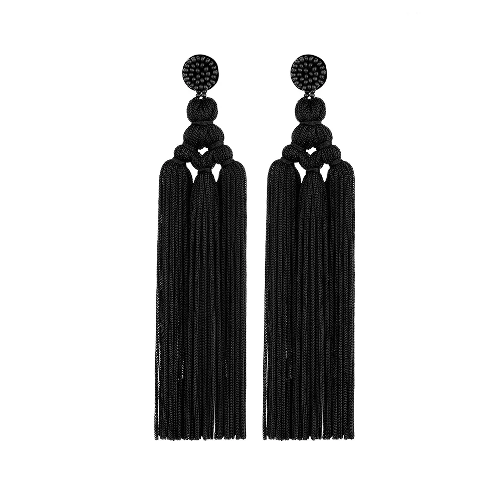 Handmade Jewelry Bohemian Beaded Long Black Fringe Tassel Layered Dangle Chandelier Statement Earrings for Women Girls