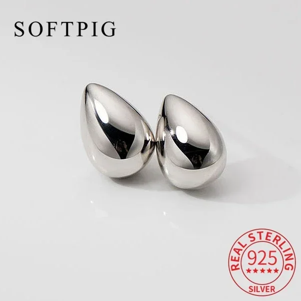 

SOFTPIG Real 925 Sterling Silver Water Drop Geometric Stud Earrings For Women Party Trendy Fine Jewelry Minimalist Accessories