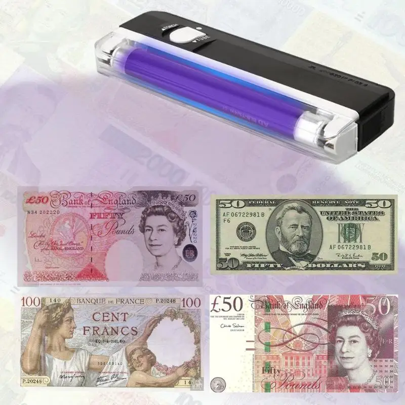 Handheld LED Money Detector Currency Detector Violet Torch Lamp Counterfeit Fake Banknotes Cash Checker for US Dollar Bill Euro