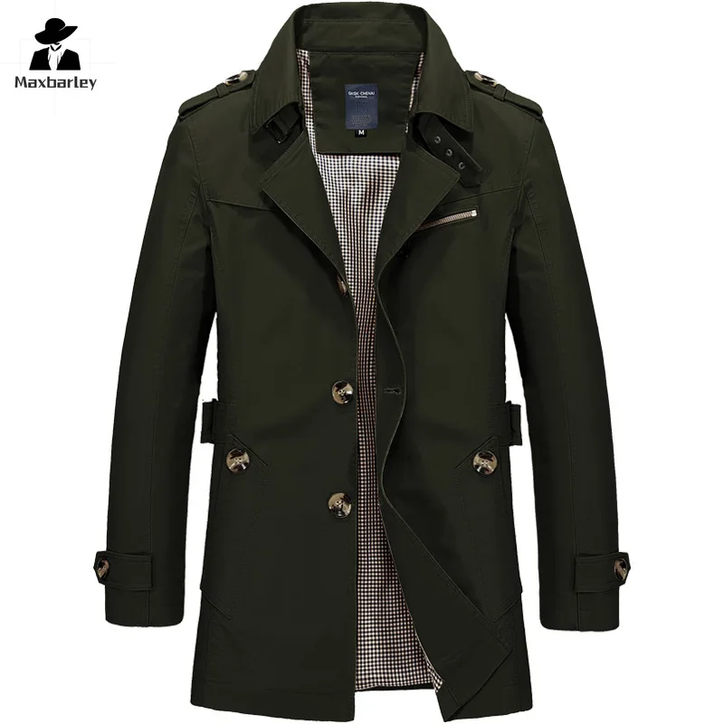 2024 Men's Windbreaker Jacket New Autumn Vintage khaki Business Casual Coat Men's Single-breasted Luxury Classic Long Coat Men