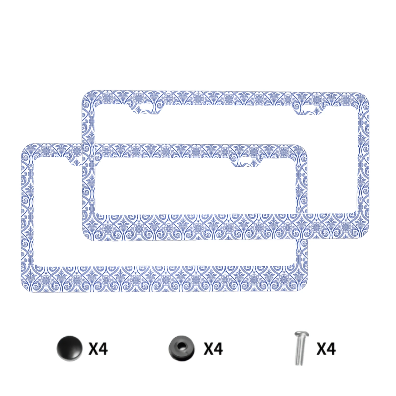 

Blue Pattern License Plate Frames - 2 Pack Aluminum Metal License Plate Holders Printing Licenses Tag with Screw Caps