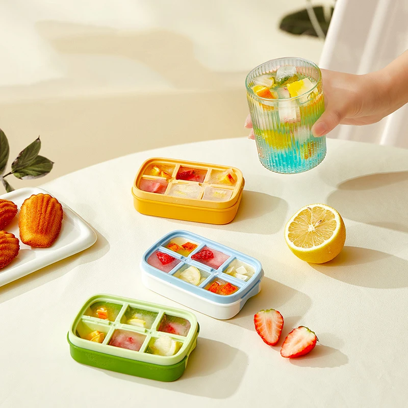 Easy-Release Ice Cube Tray 6 Grids with Removable Lid Mini Ice Cream Tools DIY Ice Making Mold Kitchen