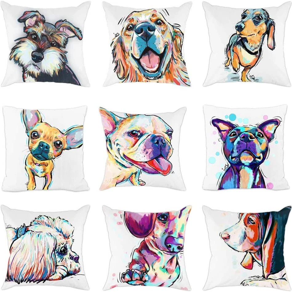 

Cute Dog Pillowcase Carton Puppy Dog Pillow Case Sofa Bed Throw Pillow Cover for Couch Sofa Living Room Girl Boy Kid Room Gift