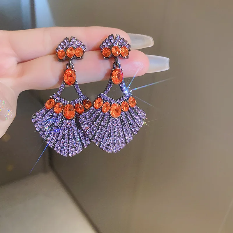 

Silver needle long fan-shaped exaggerated fashion earrings female