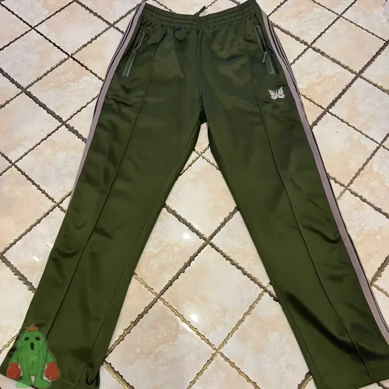 

New Green AWGE Needles Sweatpants High-quality Ribbon Butterfly Embroidery Joggers Striped AWGE Pants Men Women