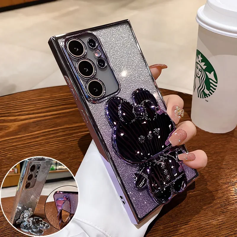 Glitter Mirror Rabbit Stand Holder Phone Case Cover