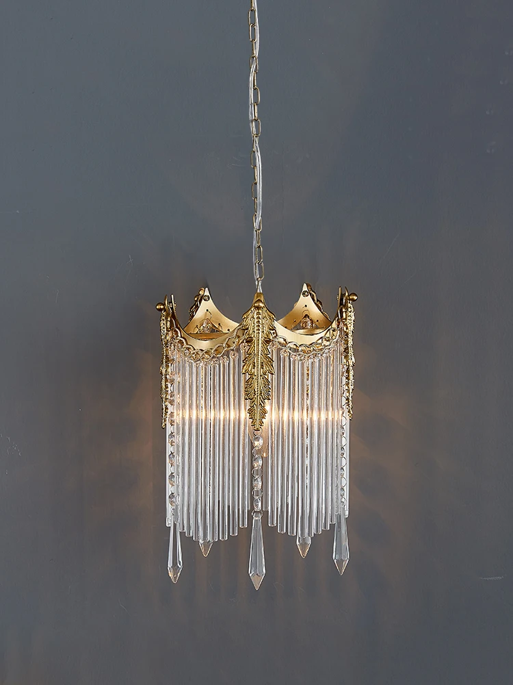 

French Retro Crystal Small Droplight Court Mid-Ancient Italian Style Light Luxury Modern Bedroom Bedside Aisle Hallway Bar Lamp