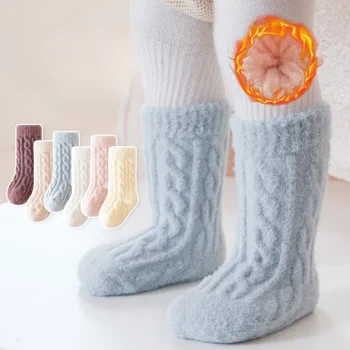 Winter Thickened Newborn Baby Warm Socks Baby Foot Warmer Infant Kids Solid Color Floor Socks Children's Sleeping Sock