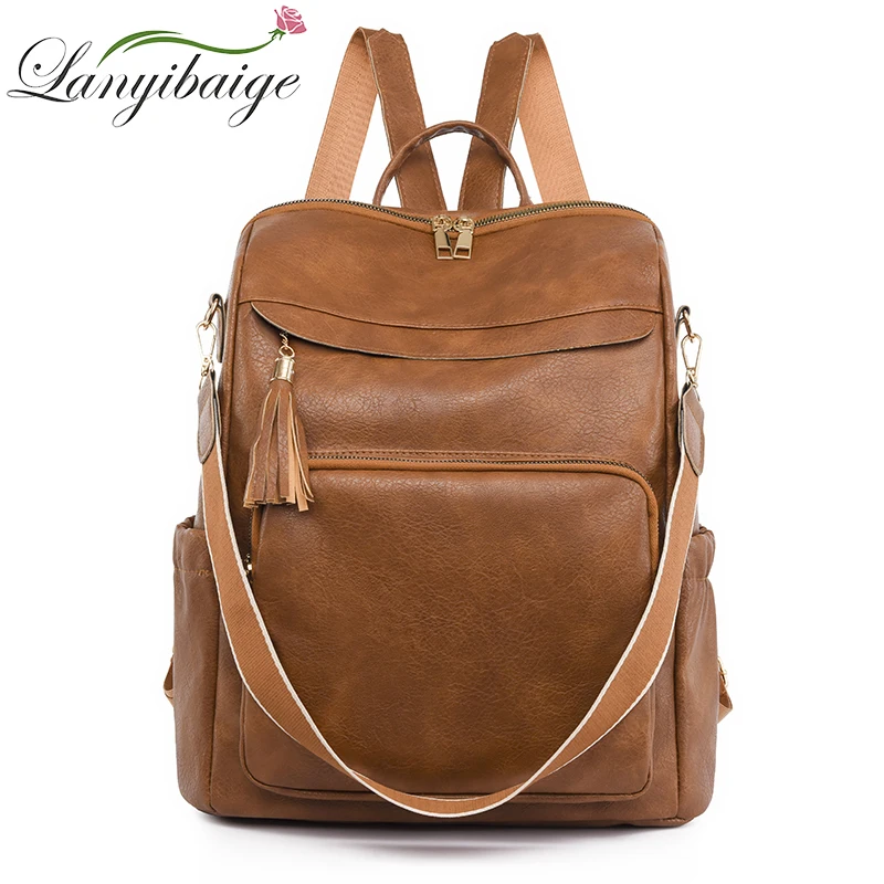 Fashion Women's Backpack Fashion Tassel Design High Quality Split Hardware Pull Head Large Capacity Retro Leisure Anti-theft Bag
