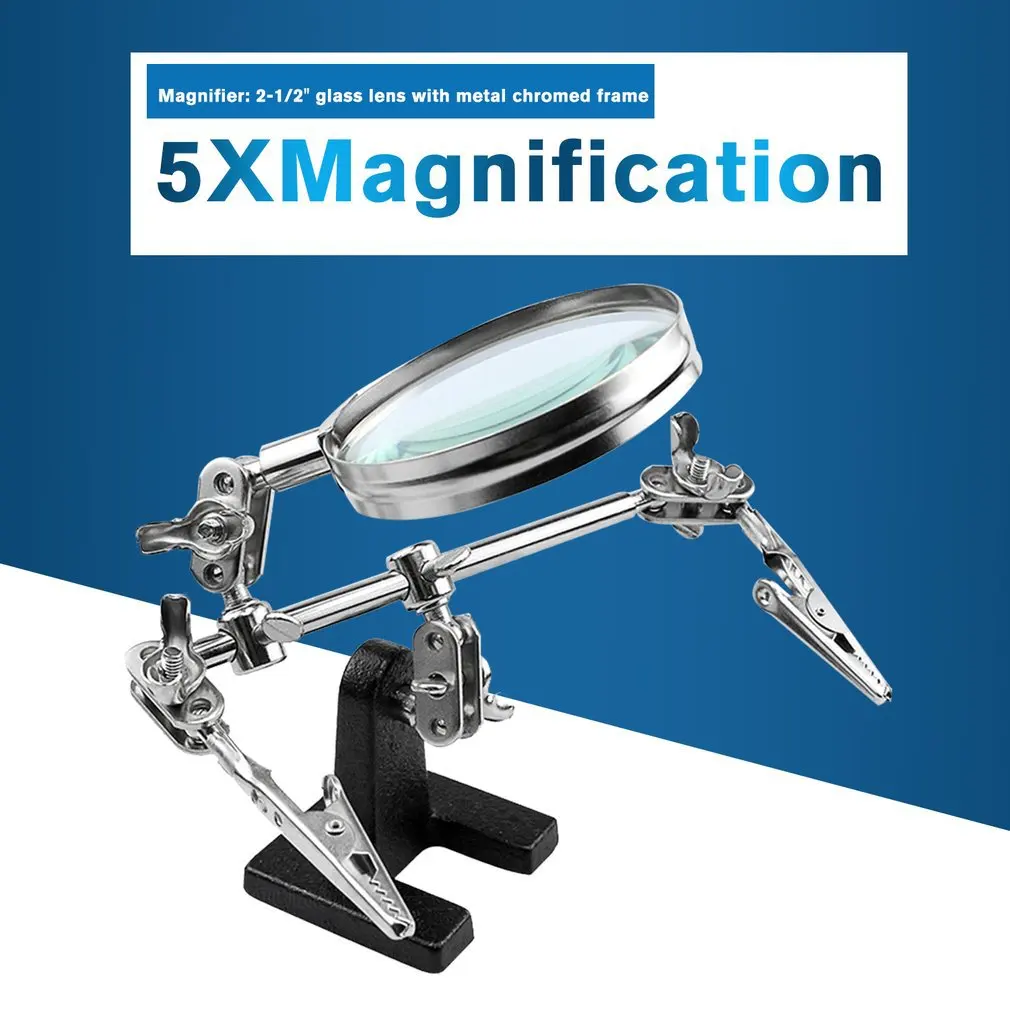 

Hot Third Hand Magnifier Tool Soldering Stand With 5X Welding Glass 2 Alligator Clips 360 Degree Rotating Adjustable repair tool