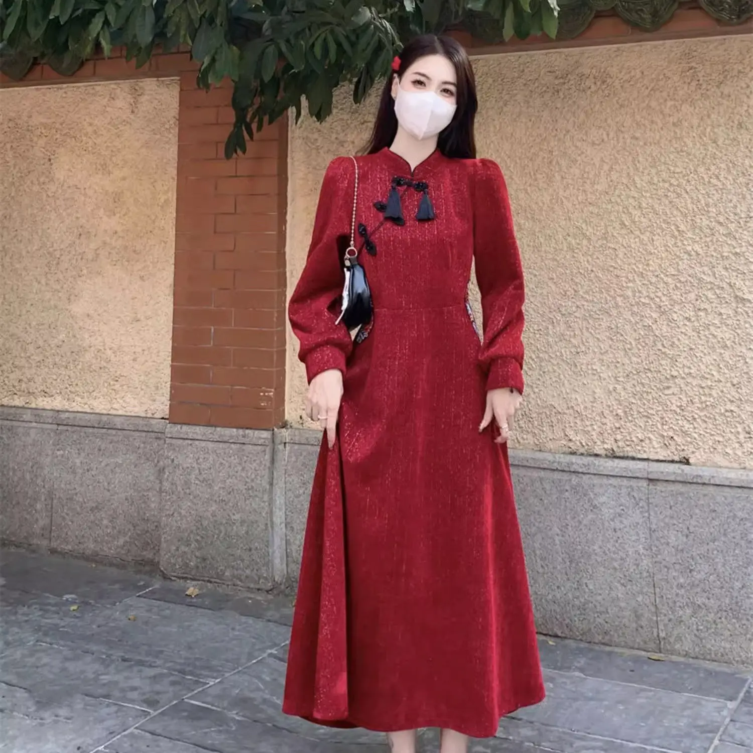 

2024 chinese style large women's autumn winter new fashionable elegant style new vintage retro button qipao cheongsam dress