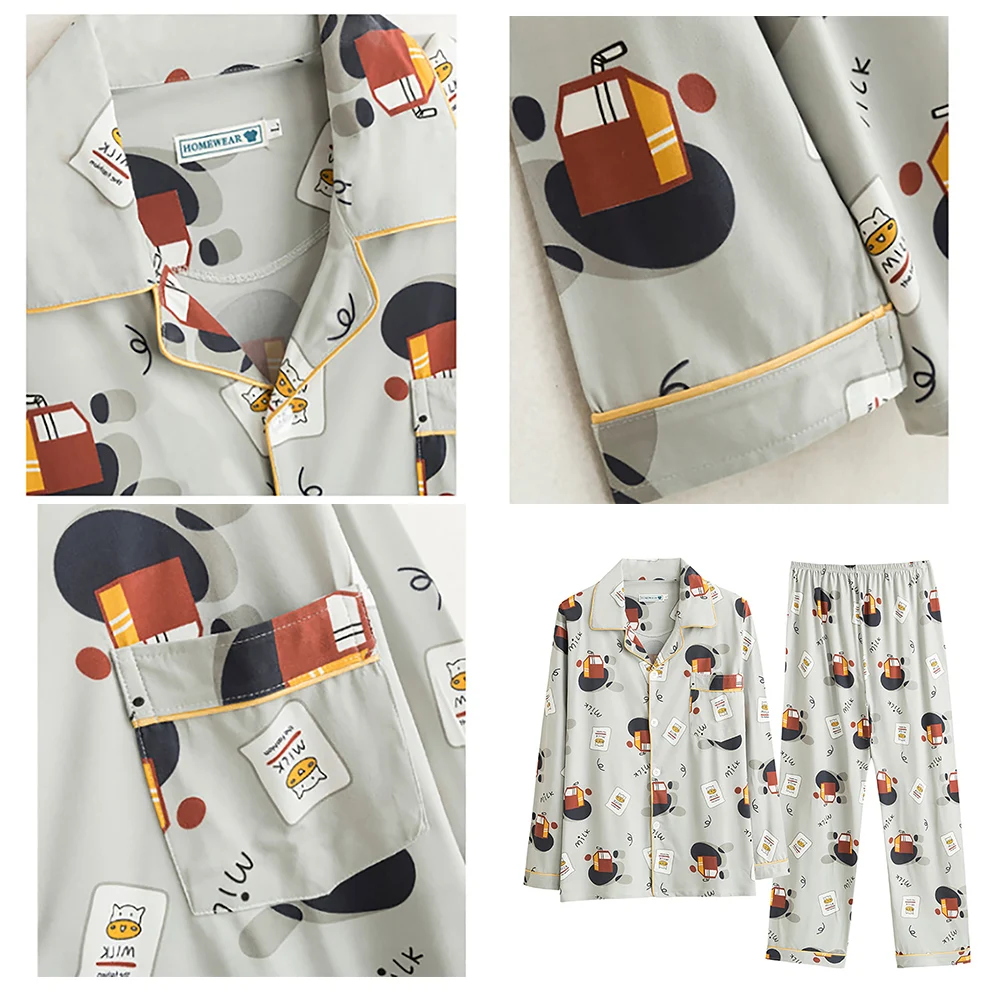 Cartoon Print Kawaii Pajamas for Men Spring Summer Trendyol Men's Suit Loose Cozy Pajama Sets Pyjama Night Clothes pijama hombre