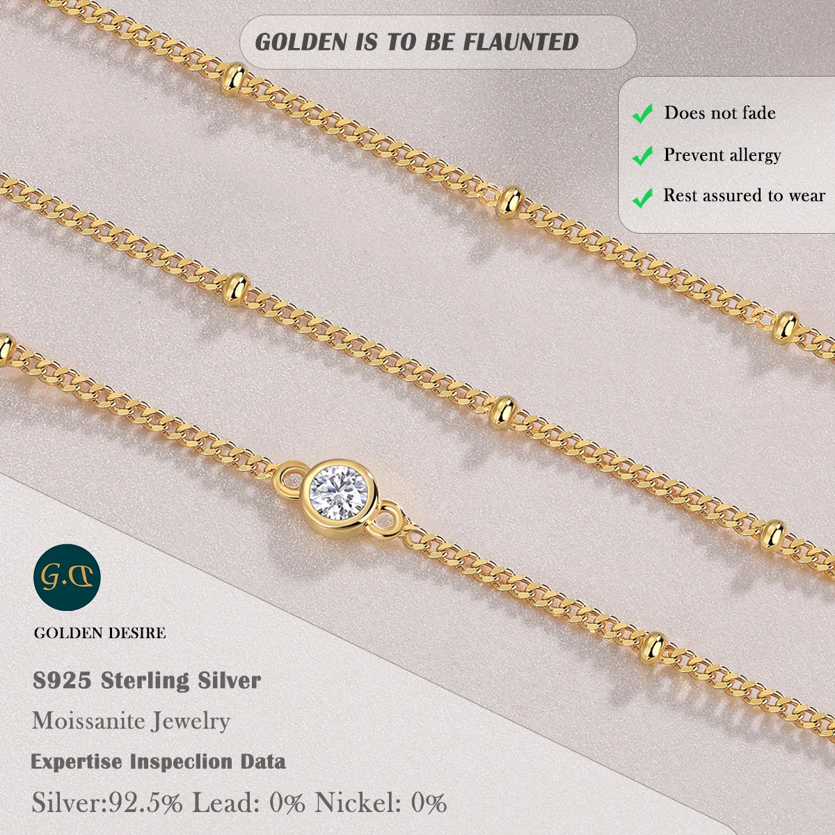 0.3 CTW Elegant Gold Moissanite Hand Chain 18K Gold Plated S925 Sterling Silver with Dazzling Stones Unique Hand Jewelry 3