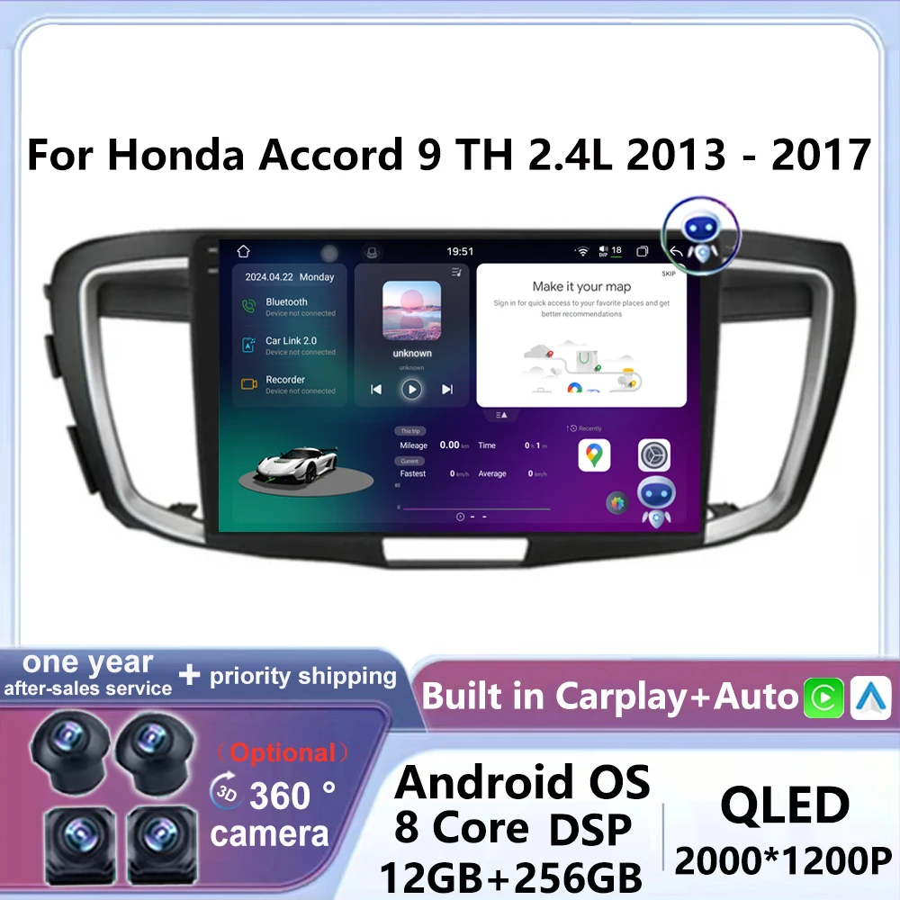 

Carplay Auto 360 Camera For Honda Accord 9 TH 2.4L 2013 - 2017 Android 14 Car Radio Multimedia Video Player Navigation Stereo BT