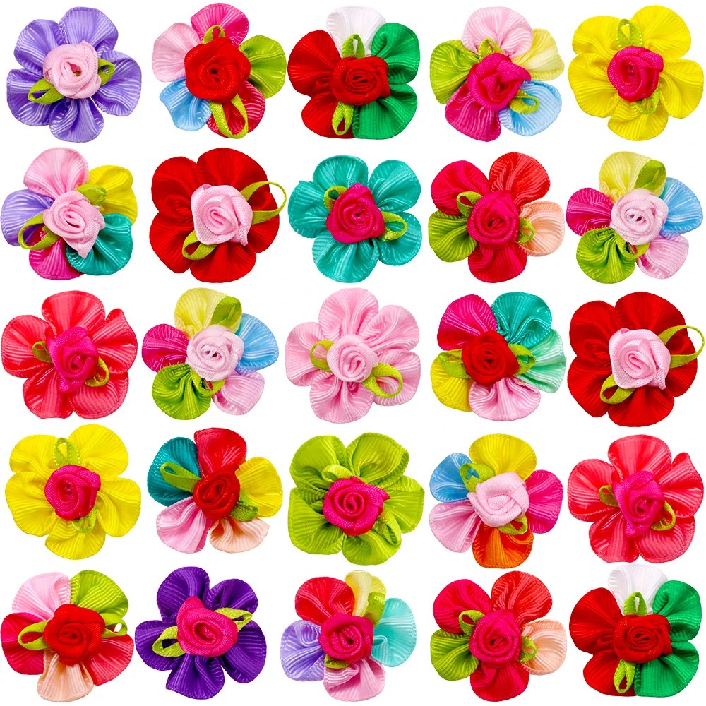 20PCS Cute Handmade Puppy Dog Hair Bows Pet Dog Hair Accessories Flower Bows Dog Grooming Bows for Small Dogs Pet Products