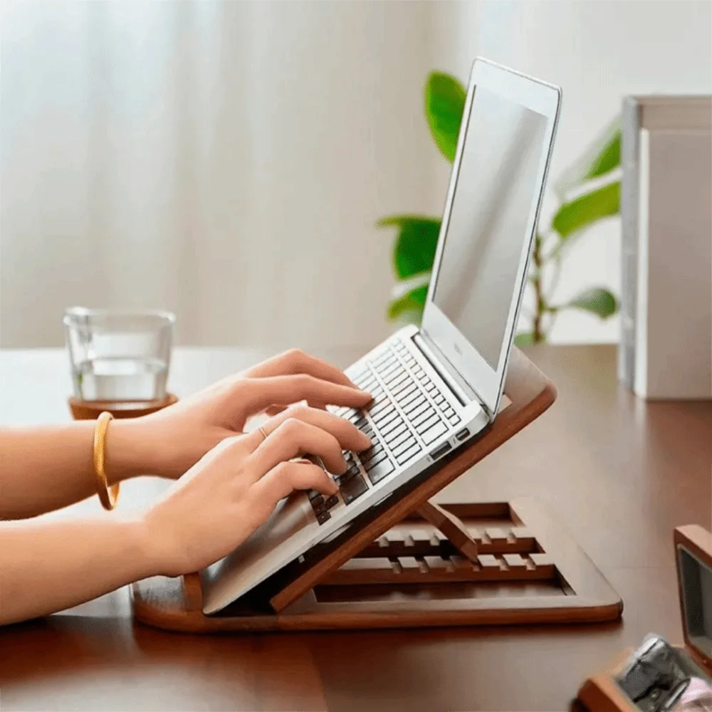 나무로 만든 조절 가능한 독서대 접이식 디자인 열 분산 노트북 지지대 환기 슬롯 노트북 스탠드 책상용