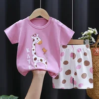 Ensemble d'été pour petites filles de 2 à 6 ans, short à manches courtes, T-shirt en coton imbibé, ensemble dessin animé girafe Nairobi orn 1