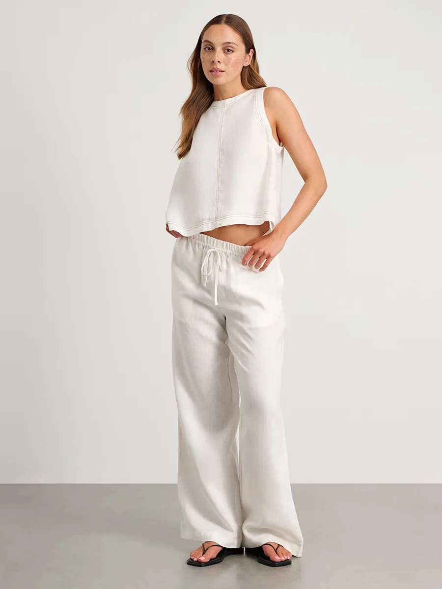 Bronladies Cotton Linen Vest Pants Set Women's Wide Leg Long Pants Sleeveless Top Casual Suit 2025 Spring Summer New Pant Sets
