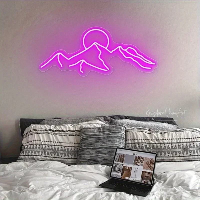 Insegna Luminosa A LED Con Montagna – Dimmerabile, 42x20 Cm, Colori Blu Ghiaccio/Rosso, USB, Per Camera Da Letto E Soggiorno, Regalo Di Natale - 3