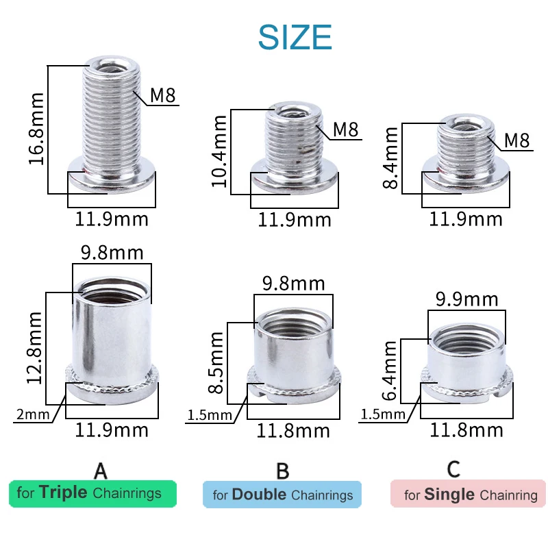 Bike Crank Bolt 5/20pcs Bicycle Chainring Blots Screws M8 Nuts For Single Double Triple Chainring MTB Road Bike Crankset Fixing Part