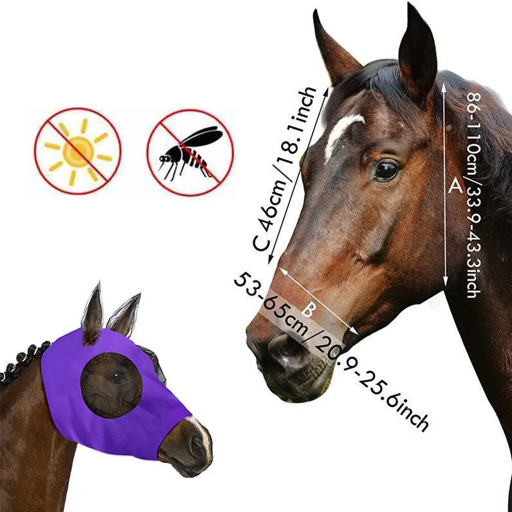 1PC Horse Fly Masks Anti Mosquito Elastic Mesh Horse Face Shields Washable Head Cover Outdoor Riding Equestrian Equipment