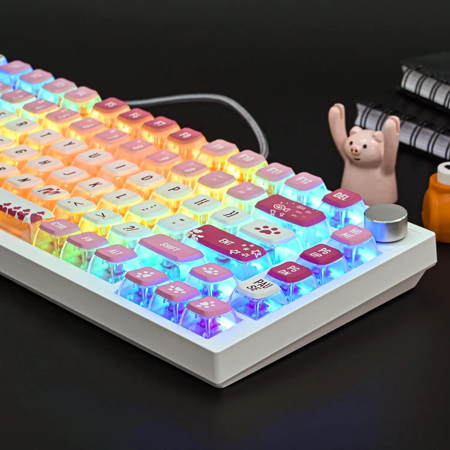 

118 Keys Pudding Keycaps Transparent Cute Cat Pink PBT Double Leather Milk Sublimation ASA Keycap For 87/104 Mechanical Keyboard