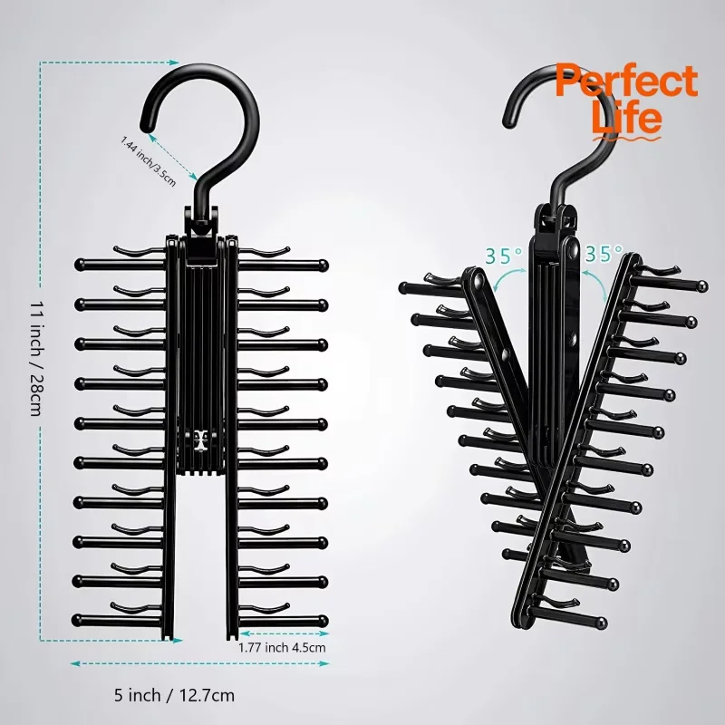 Tie and Belt Bracket Space Saving with Rotating Bracket and Non Slip Clip Adjustable Tie Storage Rack Rotating Household